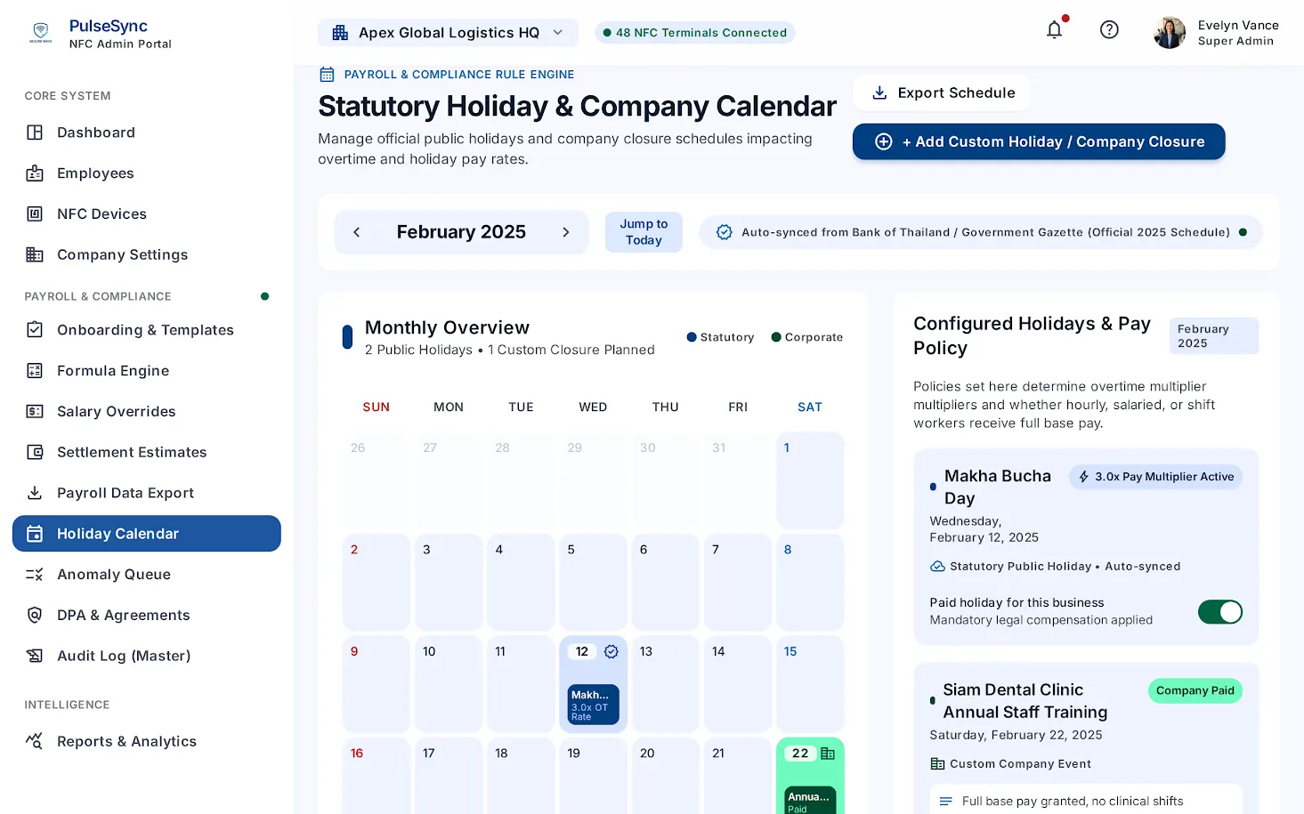 AttenNFC — Holiday calendar
