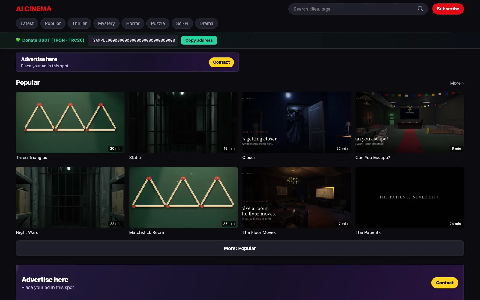 AI Video Streaming Platform — Desktop home